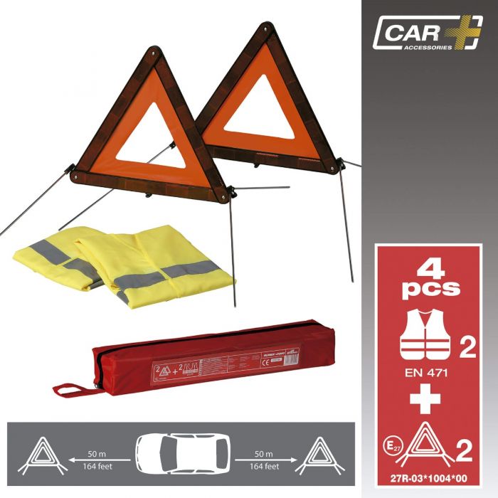 Vehicle Brakedown Kit Warning Triangle, High vis Vest & First aid kit 