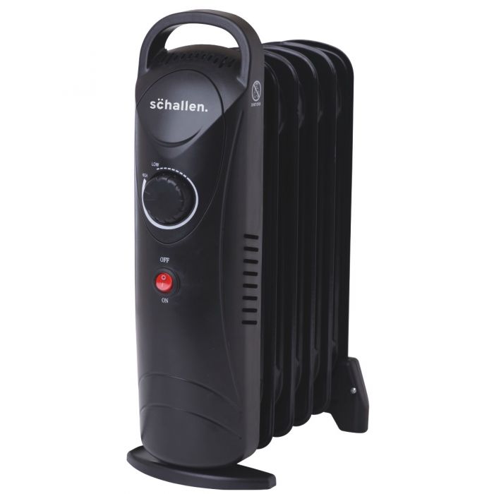 BLACK 800W | 6 Fin Schallen 800W 6 Fin Mini Small Portable Electric Slim Oil Filled Radiator Heater with Adjustable Temperature Thermostat & Safety Cut Off 