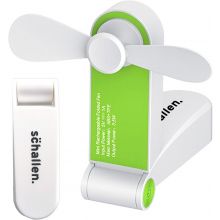 Schallen Handheld Mini Fan Portable Folding Pocket Fan USB Rechargeable Electric Charging Desk Fan Small Travel Fans for Home, Office, Travel, Camping (White and Green)