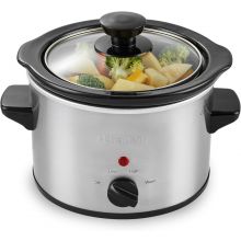 Schallen Stainless Steel Stew and Stir 1.5 Litre Slow Cooker Cooking Machine, Family Sized, Energy Efficient, Removable Ceramic Pot, Brushed Silver