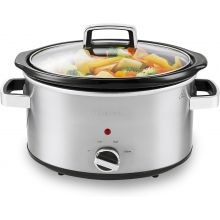 Schallen Stainless Steel Stew and Stir 4 Litre Slow Cooker Cooking Machine, Family Sized, Energy Efficient, Removable Ceramic Pot, Brushed Silver