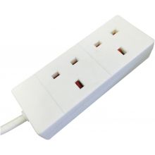 Eagle 2M 2 Gang 13A Extension Lead Cable Electric UK Mains Plug Socket - WHITE