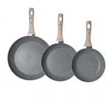 Schallen Non-Stick Grey Marble Induction Electric Gas Frying Pans with Wooden Handle