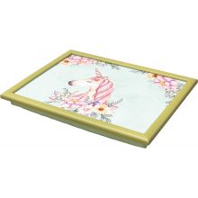 Wooden Table Dinner Serving Lap Tray with Unicorn Design and Cushion