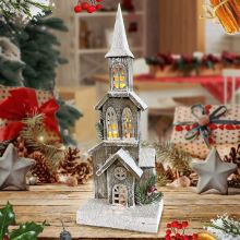 Christmas Decoration Snow Rustic Wooden Log Cabin Wood House with Warm White LED Lights