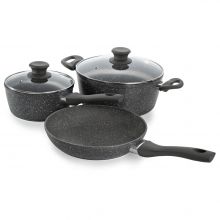 Schallen Grey Marble Non Stick Cookware Frying Pan Saucepan Pot Set with Soft Handle 