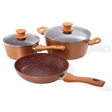 Schallen Red Granite Copper Non Stick Cookware Frying Pan Saucepan Pot Set with Soft Handle 