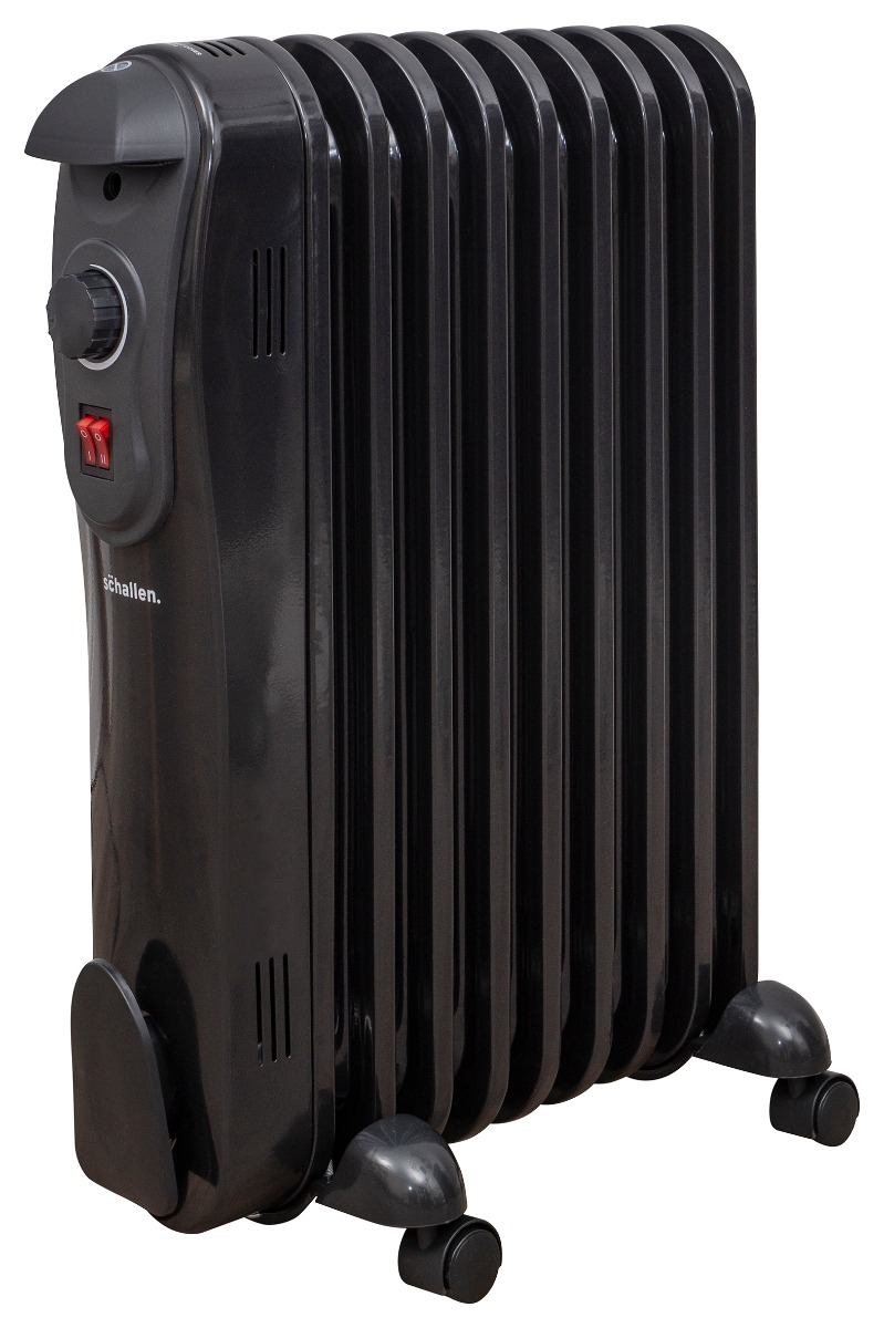 Schallen Portable Electric Slim Oil Filled Radiator Heater with Thermostat Black Modern Design 2KW | 9 Fin 
